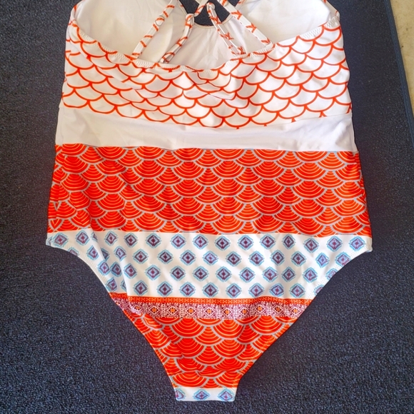 Cupshe one piece bathing suit, OX, orange~white~blue - Picture 2 of 6